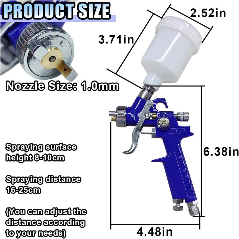 BDZMC Mini HVLP Touch Up Spray Gun with 1 mm Nozzle, 125 cc Cup Gravity Feed Air Paint Sprayer Spot Repair, Spray Paint Gun for Car Furniture Painting, Auto Primer, Wall Painting (1.0) - Image 2